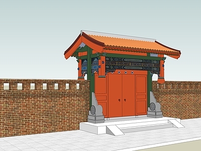 中式乡村民房 古代大门