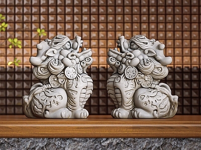 新中式中式雕塑摆件 石狮子雕塑摆件 招财摆件 中式雕塑摆件 新中式雕塑摆件 国潮狮子