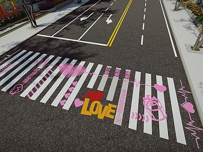 现代铺装 现代创意斑马线 艺术爱情斑马线 商业街地面涂鸦 道路划线铺装 趣味道路标线
