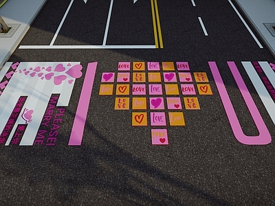 现代铺装 趣味道路标线 艺术爱情斑马线 现代创意斑马线 商业街地面涂鸦 道路划线铺装
