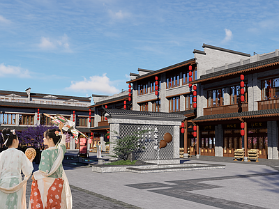 新中式商业街 中式商业街 影视基地 中式建筑 商业街道