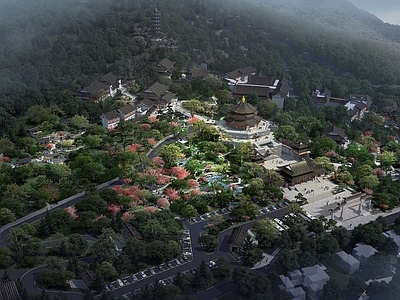 新中式鸟瞰规划 山体叠水 禅意空间 亭台楼阁 水面景观