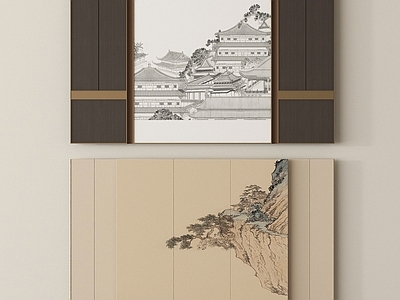 新中式背景墙 壁画背景墙 卧室背景墙