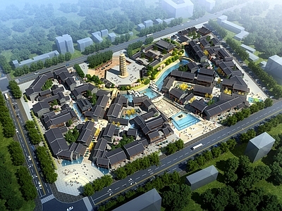中式复古商业街 文旅规划设计 精细 中式复古建筑 商业街 旅游综合体