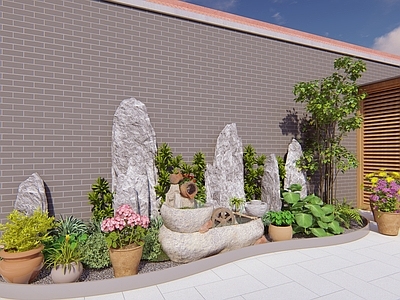 花草 植物花草 假山 水景 盆栽