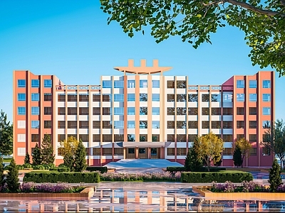 现代中式学校建筑 教学楼学校 学校 教学楼