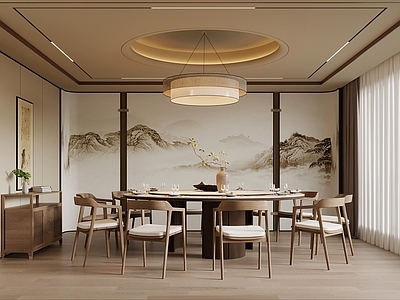 新中式包厢 新中式包间 餐饮包厢 圆餐桌椅