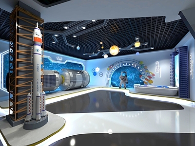 现代科技展厅 科学展厅 科技馆太空 航天航空展厅 火箭宇航员科普馆 太阳系星系