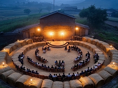 现代乡村公园 草垛剧场 户外剧场 稻田 乡村振兴