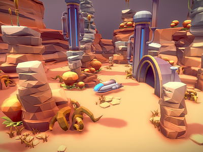 现代古建 纪念碑星球 外星沙漠环境 外星飞行器 石场岩石 火星基地