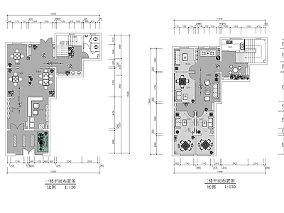 现代新中式茶馆 两层茶楼 休闲会所 平面布置图 施工图
