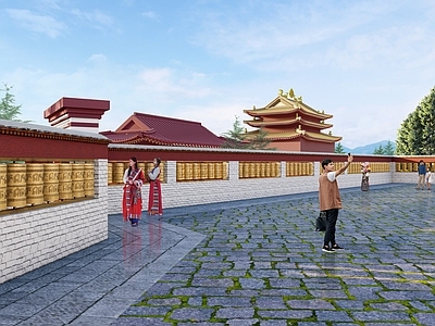 中式景墙 藏式景墙 转经筒景墙