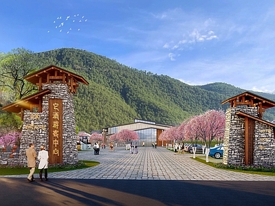 中式入口大门 中式景区大门 游客中心大门