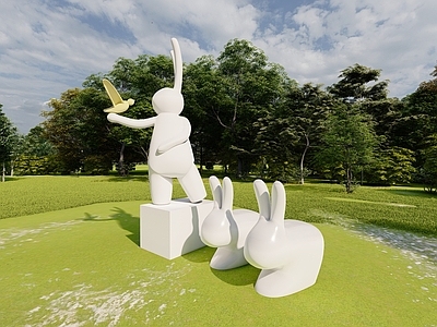 现代雕塑小品 抽象兔子雕塑