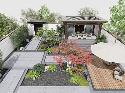 新中式中式乡村庭院 新中式庭院景观 庭院小品