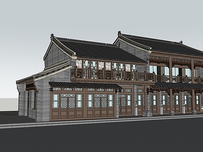中式民宿建筑 中式古建商业 古街建筑 中式商业街建筑