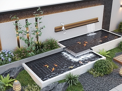 现代庭院小品 现代庭院景观 庭院花园 水景墙 庭院水景