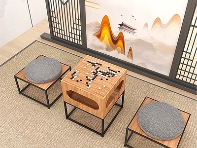 新中式复古休闲桌椅 新中式象棋桌 休闲桌子 棋社 围棋桌 棋牌桌