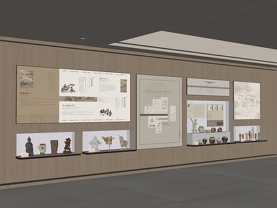 现代新中式文化墙 博物柜 博物馆 文化墙 展示墙 展墙
