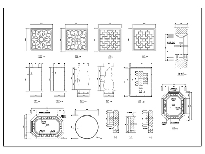 仿古建筑 花窗 桥 门楼 施工图