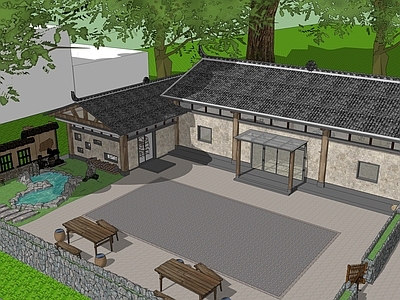 新中式中式风格建筑 乡村特色博物馆 乡村特色建筑 民宿小院