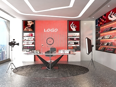 现代直播间 美妆口红直播间 展示柜