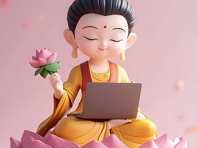 新中式现代其他纸书本 莲花坐姿菩萨电脑