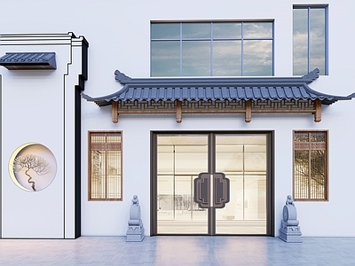 新中式中式餐饮建筑 新中式门头 坡屋顶