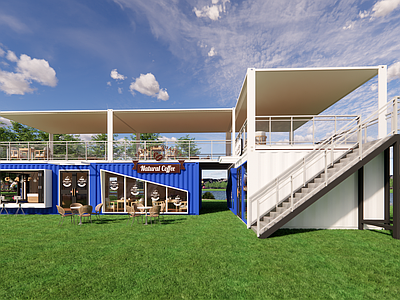 现代工业风格建筑 集装箱咖啡店 集装箱营地 营地咖啡店 咖啡店