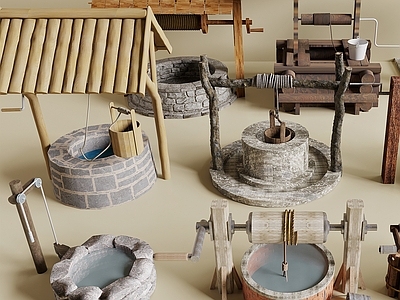 中式其他景观小品 水井 古井 乡村水井 庭院古井