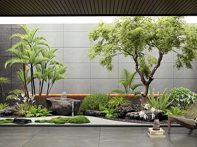 现代室内景观 天井室内景观 植物景观 枯山水 灌木 植物堆