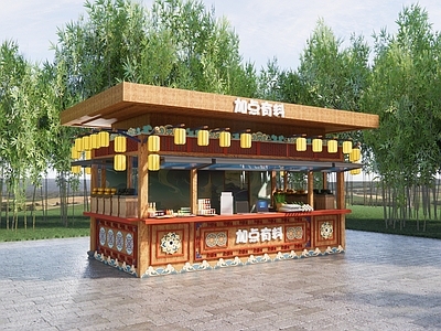 新中式其他景观小建筑 国潮售卖亭 集装箱售货亭 商业餐饮店铺 商业售卖花车 小商铺