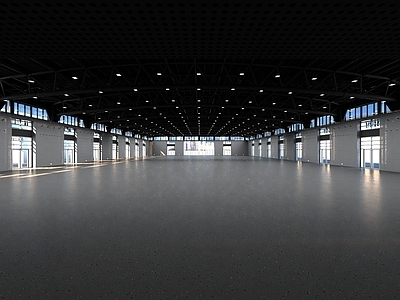 现代厂房 工厂内部 空白厂房板房 展馆展厅 钢筋拱形 工业园区门窗