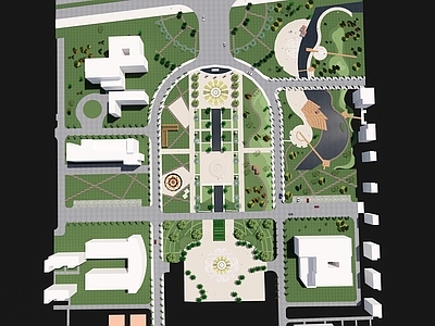 现代新中式校园景观 学校景观 学校广场 广场景观