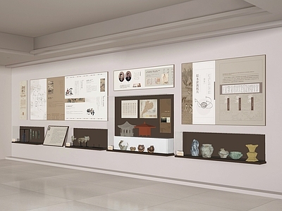 现代博物馆展厅 展厅 文化墙 展示墙 展墙 器皿