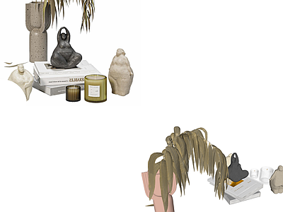 奶油中古摆件组合 绿植摆件 摆件组合 茶几摆件 客厅摆件 装饰品组合