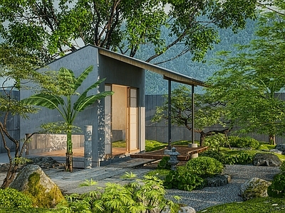 新中式禅意庭院小品 冥想室 禅意茶亭 庭院造景 微地形景观