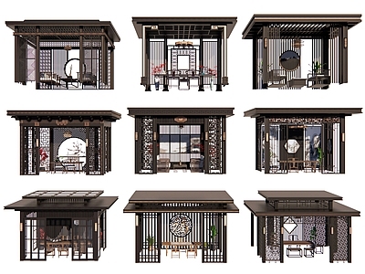 新中式廊架 庭院廊亭 亭子 花园凉亭 亭廊 茶亭 长廊 水榭 连廊 阳光房构筑