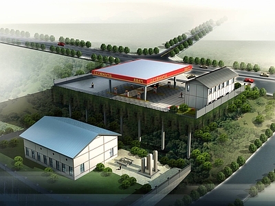 现代车站外观 加油站建筑