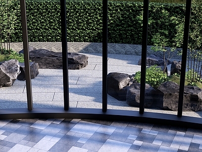 新中式日式庭院小品 庭院景石造景 景石庭院景观 禅意景石庭院 景石天井庭院 景石造景
