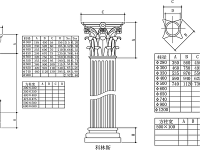 柱子节点 陶立克 科林斯柱 施工图