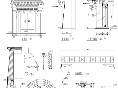 仿古建筑 中式古建大门 施工图