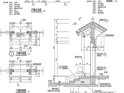 仿古建筑 中式门楼 施工图