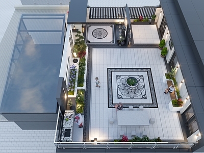 新中式现代屋顶花园 庭院景观