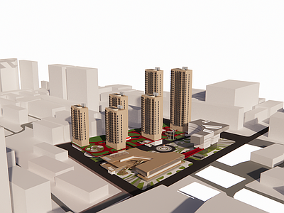 现代简约小区建筑 住宅商业小区规划