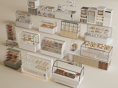 现代甜品面包店 面包店货架 面包店展柜 蛋糕店货架 蛋糕店展柜 蛋糕店操作台