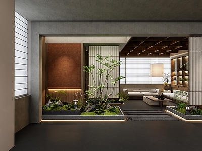 植物组合 茶馆过道景观造景 南天竹造景 室内景观 南天竹