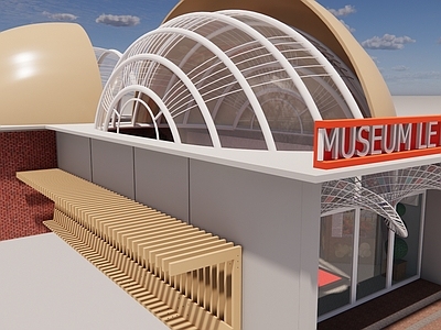 现代新中式展览馆建筑 展览室室内