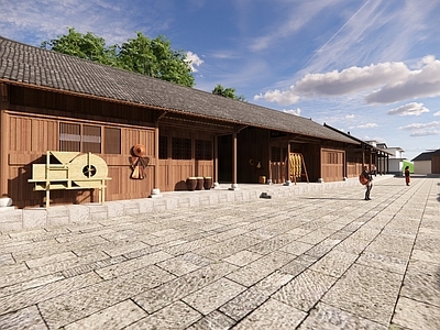 中式中古古建筑 村庄 古村落 乡村 广场 农村