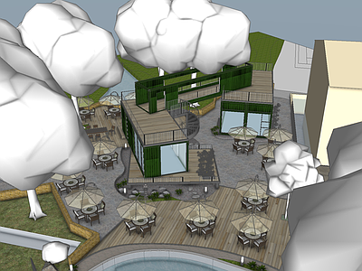 现代风格建筑 户外空间 集装箱 露营咖啡 茶室